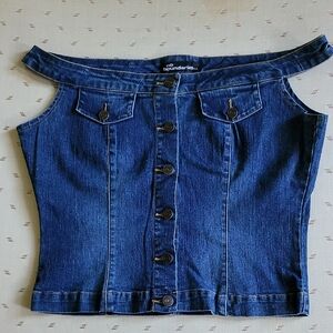 VINTAGE No Boundaries Dark Blue Denim Off-Shoulder Top